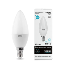 Gauss Elementary 33128 Лампа Свеча 8W 540lm 4100K Е14 LED