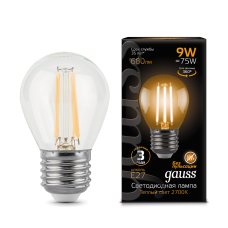 Gauss 105802109 Лампа Gauss Filament Шар 9W 680lm 2700К Е27 LED