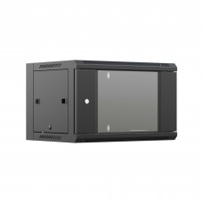 Шкаф настенный телекоммуникационный NTSS W 6U 600х450х370мм, 2 профиля 19, дверь стеклянная, боковые стенки съемные, задняя стенка, разобранный, черный RAL 9005