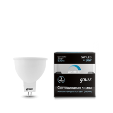 Gauss 101505205-D Лампа Gauss MR16 5W 530lm 4100K GU5.3 диммируемая LED