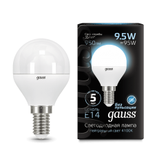 Gauss 105101210 Лампа Gauss Шар 9.5W 950lm 4100K E14 LED