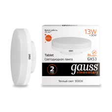Gauss Elementary 83813  Лампа GX53 13W 890lm 3000K LED