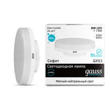 Gauss Elementary 83826 Лампа GX53 6W 460lm 4100K LED